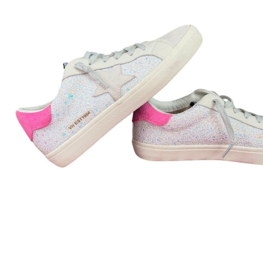 Vintage Havana Flair 32 Pink Suede Multi Glitter Star Sneakers Size 7.5